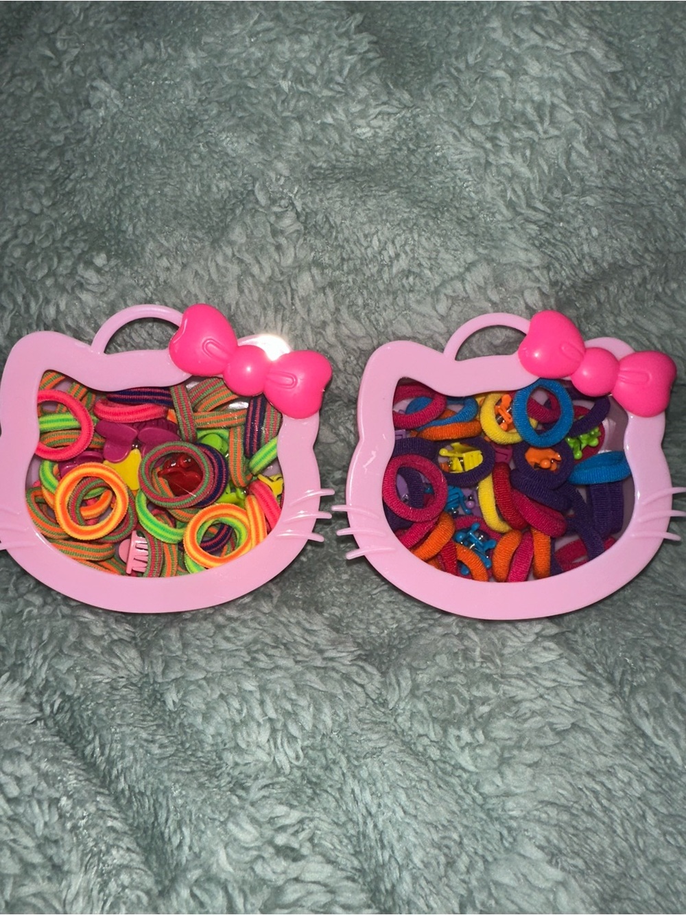 Kids Pink Bow Hair Tie Set with Multicolor Elastics